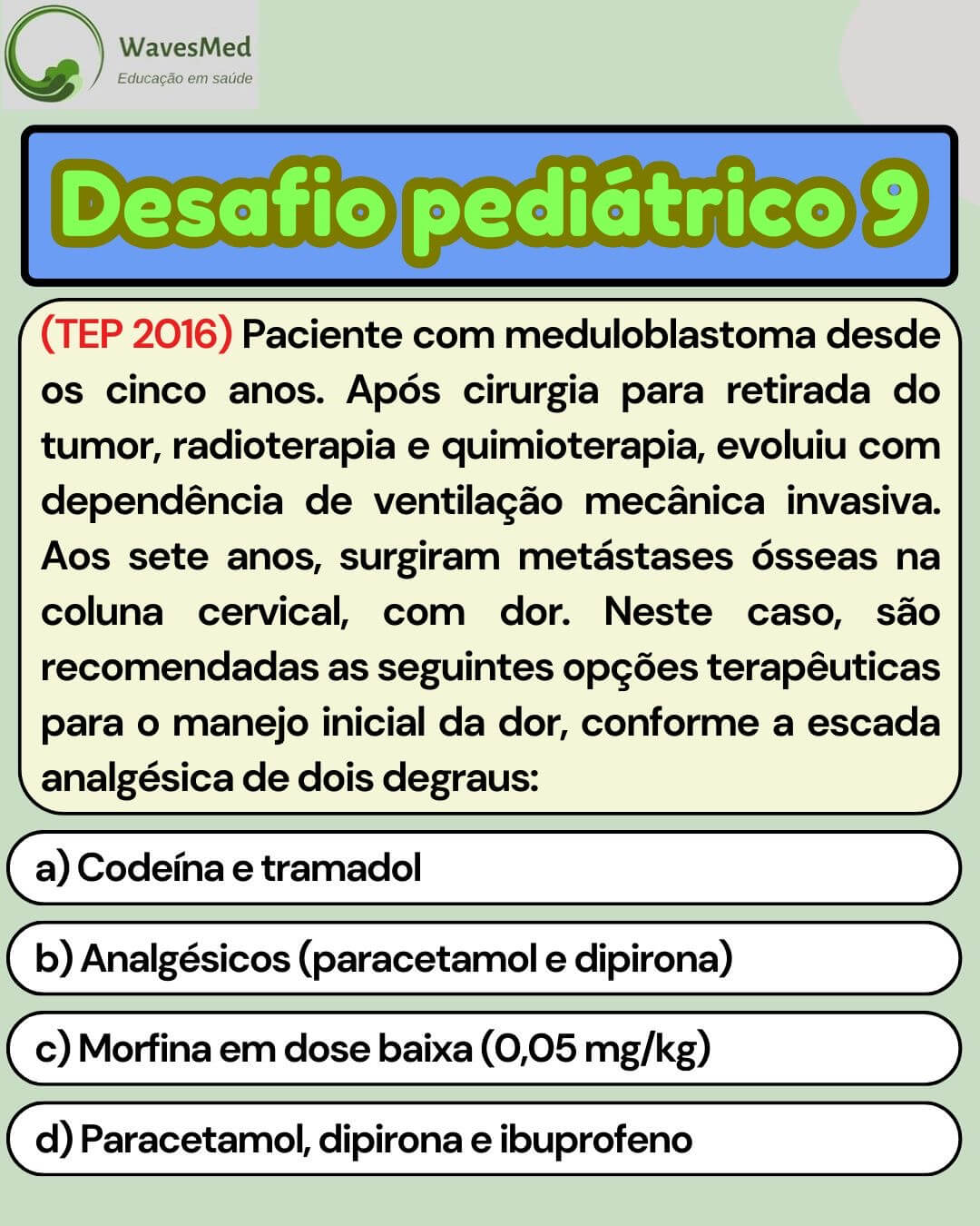 Questão prova TEP manejo dor Wavesmed